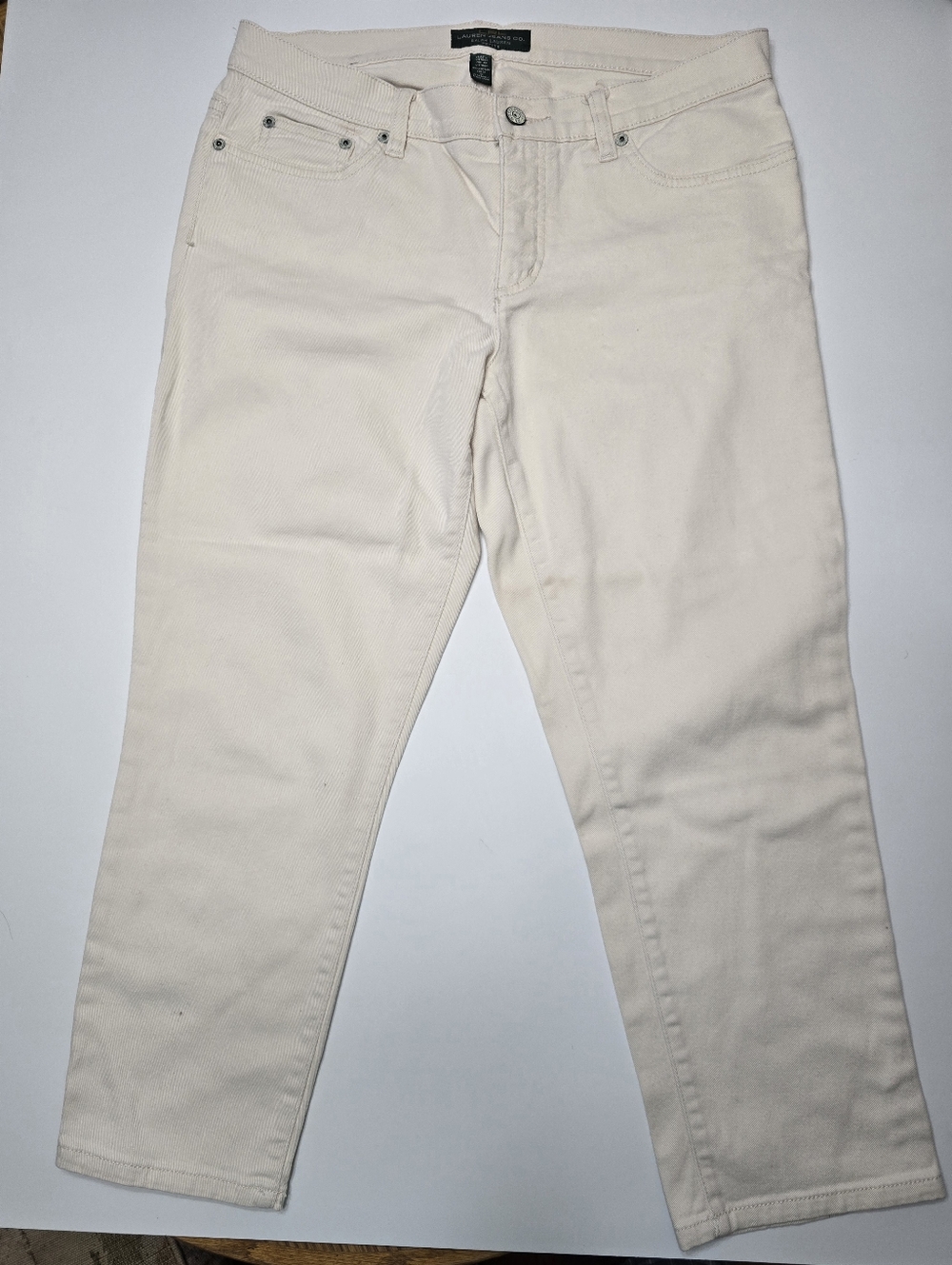 Lauren Ralph Lauren 12 Petite Women’s Cream Classic Straight Jeans